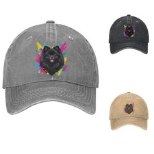 Black Pomeranian Portrait Print Cotton Baseball Cap Vintage Dad Hat Adjustable