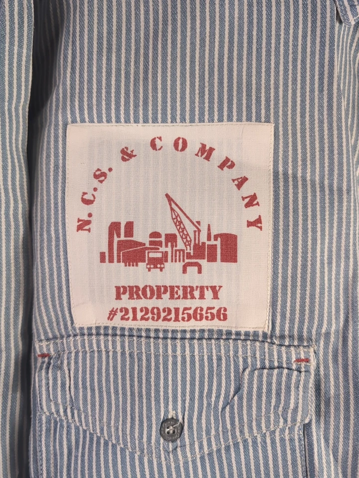Camisa con botones a rayas azul blanco vintage rara de los años 60, Coca-Cola, empleado, NCS Foto 2 de 4