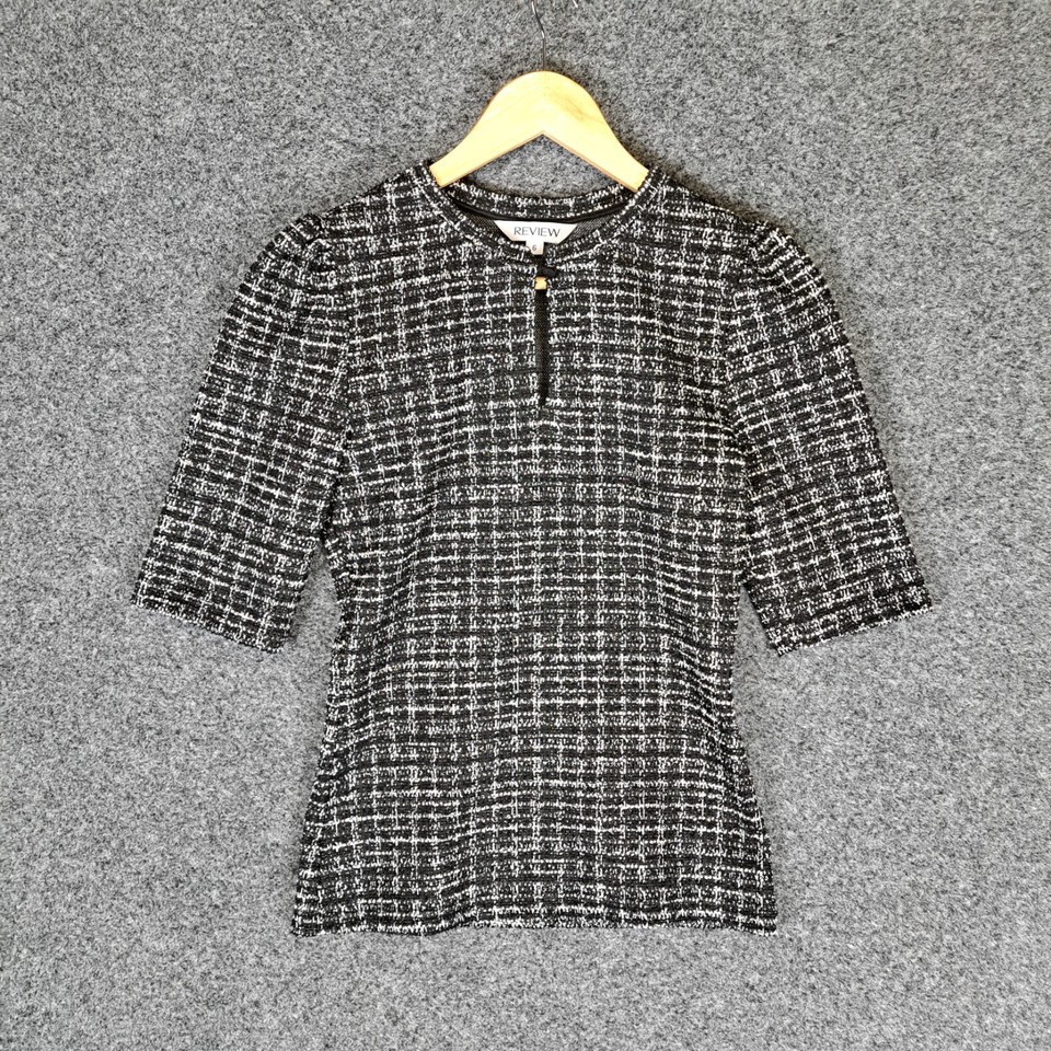 Review Blouse Top Womens Size 6 Black White Peplum