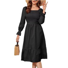 Wrap Dress Womens XL Black V Neck Cap Sleeve Beach Pleated Hem Party Midi