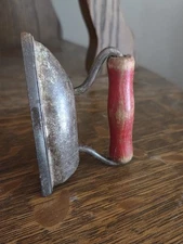 Vintage Miniature Lady Dover Toy Clothes Sad Iron Iron With Red Wooden Handle