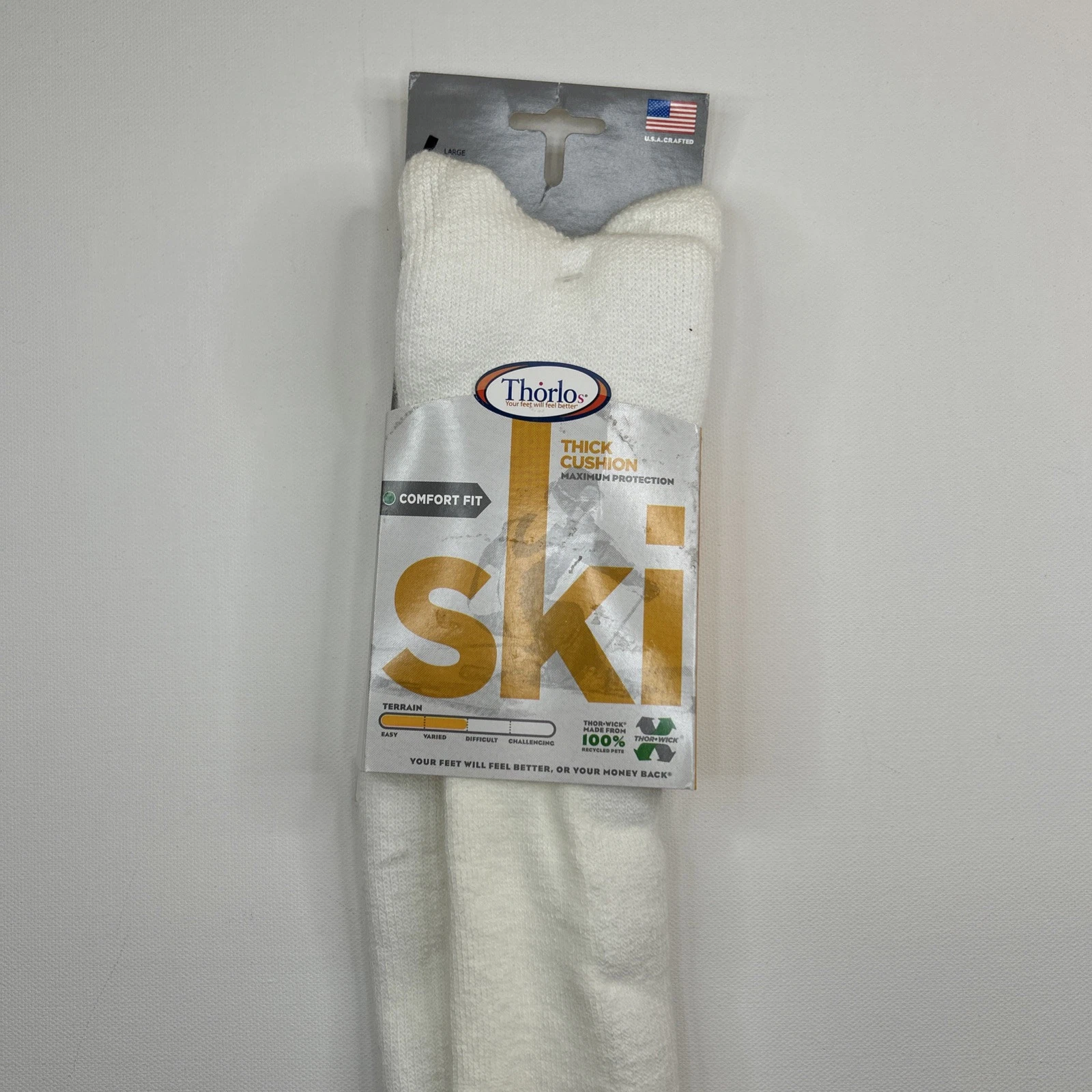 VTG Socks 10-13 Thorlo Ski SKX13 Thorlon Acrylic NOS Large White Thick Mens.