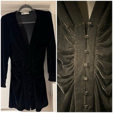 ZARA Velour Velvet Ruched Long Sleeve Mini Sexy Little Black Dress Cocktail Med