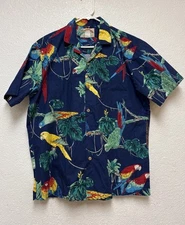Vintage Paradise Found Men's Hawaiian Parrot Shirt Magnum PI Made in USA Sz M