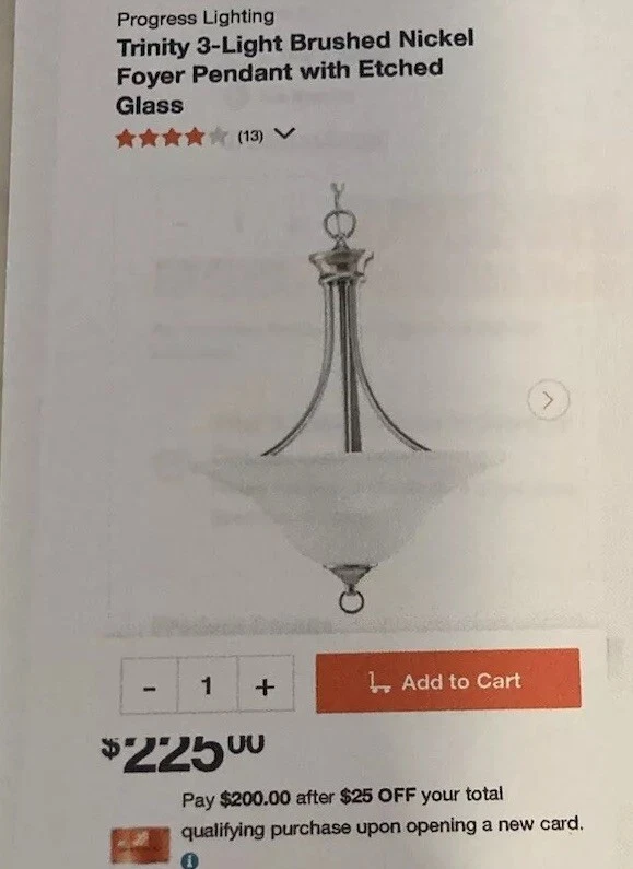 Progress Lighting P3474 Nickel Trinity 3-Light 18"W Pendant.  Ceiling Lamp - Image 2 of 2