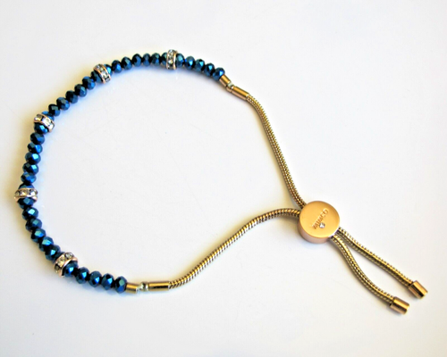 MIMCO DALI Rose Gold & Sapphire Blue Faceted Beads Dainty Bracelet (#00554) - Picture 8 of 15