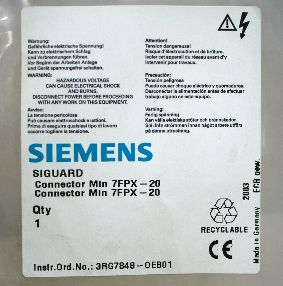 SIEMENS Light Curtain Cable TX/RX 3RG7848 OEB00 OEB01 Siguard Set MLN 7FPX-20 - Image 2 of 4