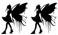 Fairy Butterfly Graffiti Art 2 PK 5" Black Vinyl Decals Car Truck Window Tablet