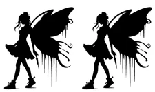 Fairy Butterfly Graffiti Art 2 PK 5" Black Vinyl Decals Car Truck Window Tablet