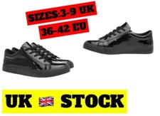 Womens Ladies Black Lace Up Glossy Patent School Formal Office Work Brogues Shoe