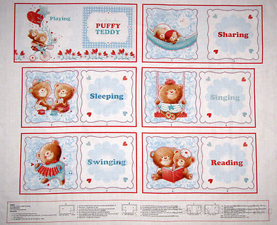 Teddy Bear Fabric - Nursery Baby Storybook Project Studio E Teddy #2958P - Panel