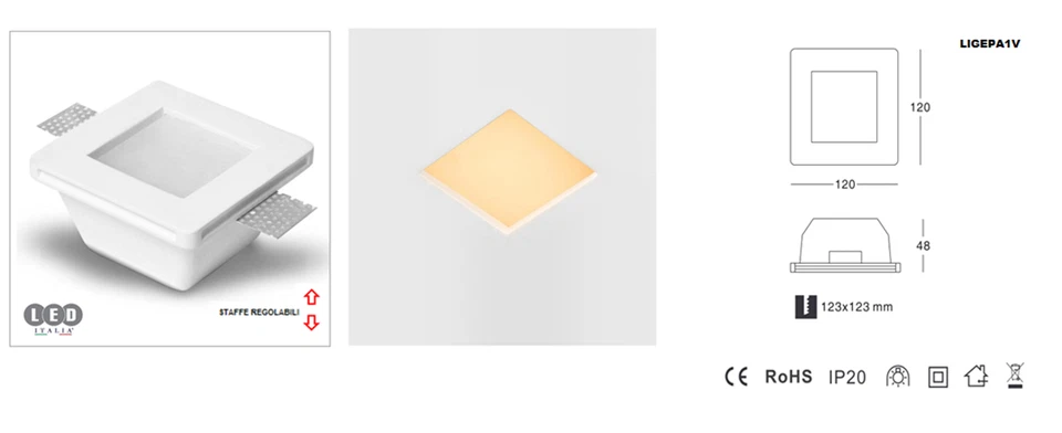 Faretto in Gesso Ceramico a scomparsa CON VETRO per cartongesso Led GU10 Molla - Immagine 2 di 3