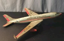 Vintage Friction Powered American Airlines N7501A Airplane Litho Tin Toy Japan