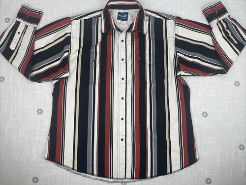 Wrangler Striped Heavy Cotton Snap Button Western Shirt Mens Sz XL EUC