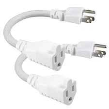 2 Pack Short 3Prong Power Extension Cord - White 6inch Mini Indoor Grounded E...