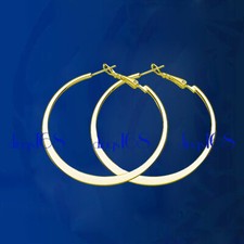 Real Women's 18K Yellow Gold Filled 51mm/2" Large Flat Round Hoop Earrings J903Y