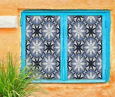 3D Blue Pattern O700 Window Film Print Sticker Cling Stained Glass UV Block Am