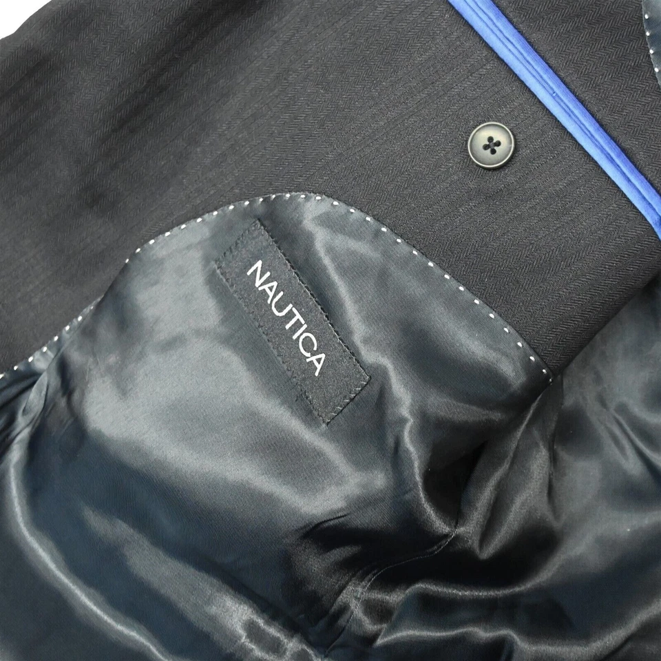 Blazer Abrigo Deportivo Traje Chaqueta Nautica 42L Azul Marino Espiga Rayas 100% Lana Para Hombre Foto 4 de 4