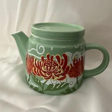 Lunar New Year Stoneware Floral Tea Infuser Teapot No Box  3.5”