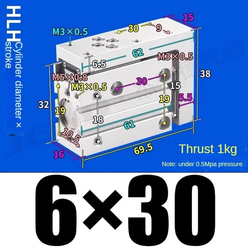 Pistone cilindro pneumatico tipo guida tavolo laterale aria HLH6 10S/15S/20S/30S - Foto 17 di 17
