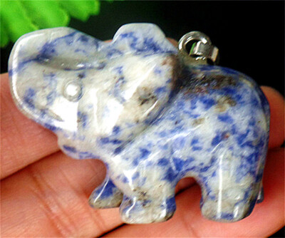 39x27x15mm Natural Blue Sodalite Carved Elephant Necklace Pendant BQ65591
