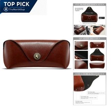 Leather Glasses Case Hard Shell Slim Travel Eyeglasses Holder Brown