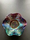 Dugan Amethyst Carnival Glass Holly Berry Ruffled Bowl 7” Vintage Iridescent