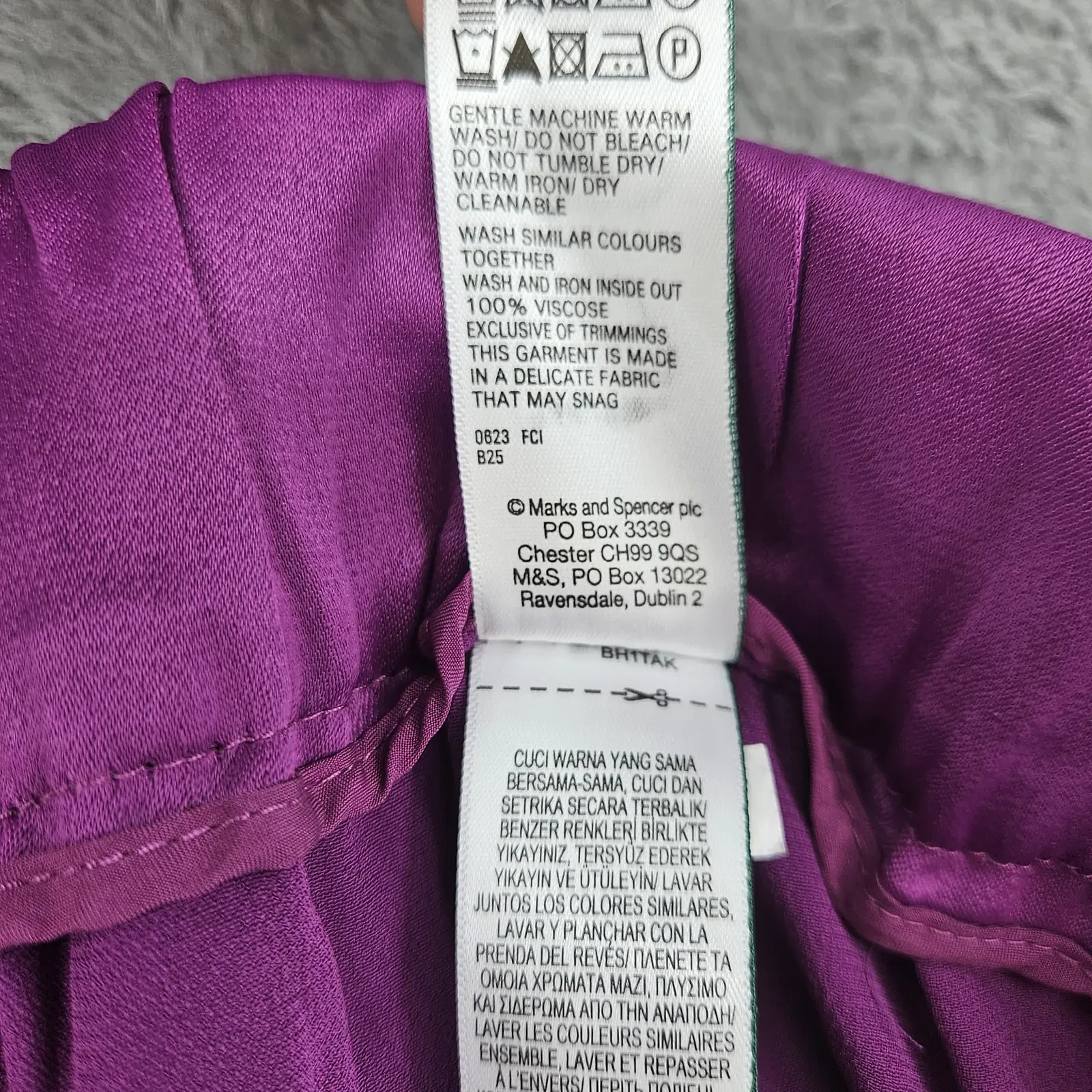 M&S Womens Satin Wide Leg Trousers UK 20 Regular Dark Magenta Purple Viscose image 7