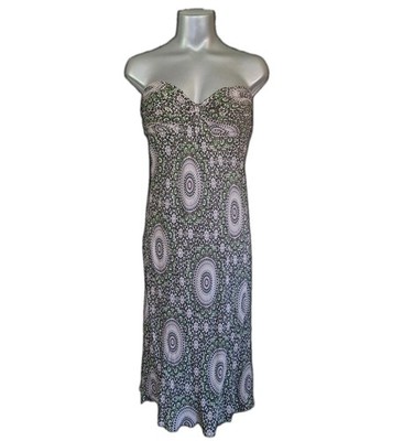 A + EVE Strapless Midi Dress Floral Geometric 100% Silk Bust Boning Size 6
