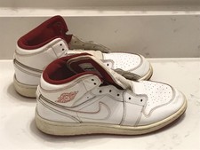 Nike Air Jordan 1 Retro Mid White Gym Red Sneakers Size 5.5Y No Laces 554725-103