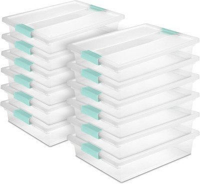 12-Pack Clip Box Stackable Clear Plastic Bins W/ Latching Lids Large Writing