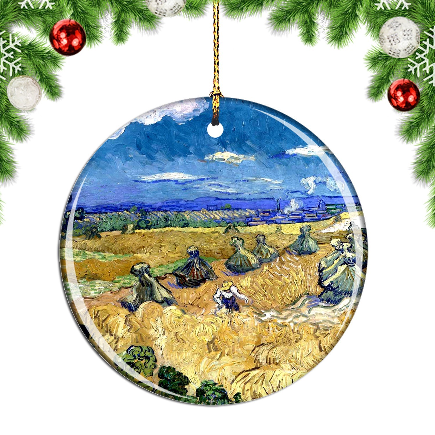Van Gogh Wheat Fields With Reaper Painti Christmas ornament city travel souvenir