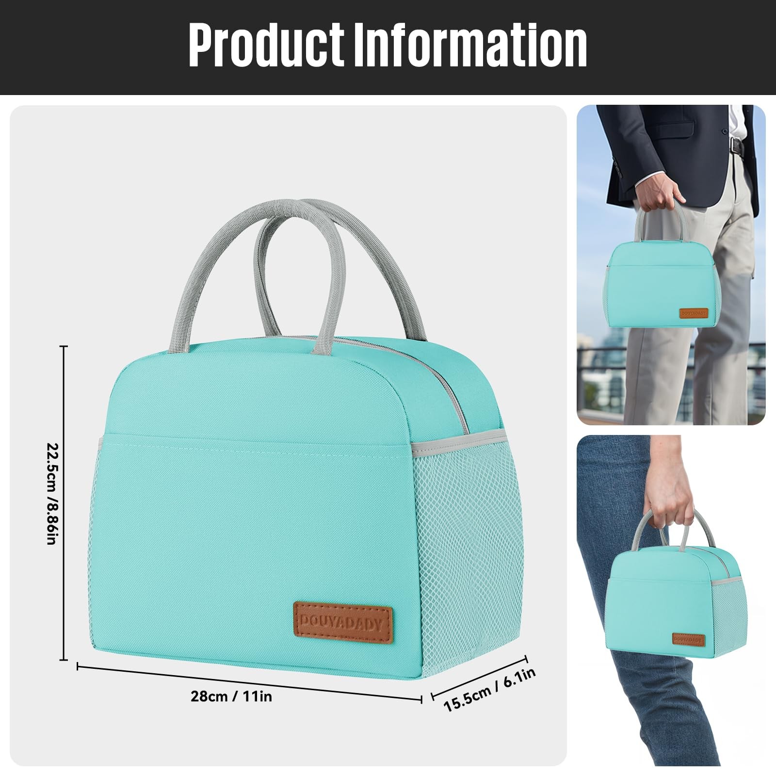 Cyan Lunch Bag, Insulated Lunch Box, Reusable Cooler Tote, Men, Women, Adults