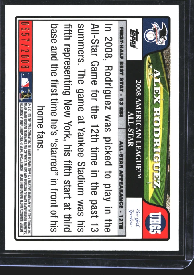 Alex Rodriguez 2008 Topps Gold Updates & Highlights New York Yankees #0557/2008 - Image 2 of 2