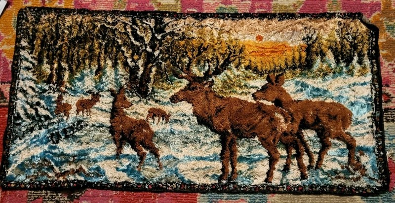 19x39" vintage retro deer buck fawn doe family 1970s wall hanging rug tapestry