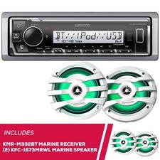 Kenwood KMR-M332BT Marine Media Receiver and 2 Pack KFC-1673MRWL 6.5" Speaker