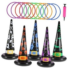 Halloween Ring Toss Game Set - 5Pcs Inflatable Witch Hats - 10Pcs - 5 Colors