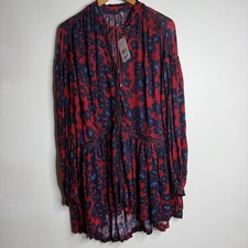 Free People Black Combo Floral Print Button Front Mini Dress Size S New