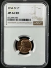 1954-D 1C RD Lincoln Wheat One Cent NGC MS66RD  6813996-093