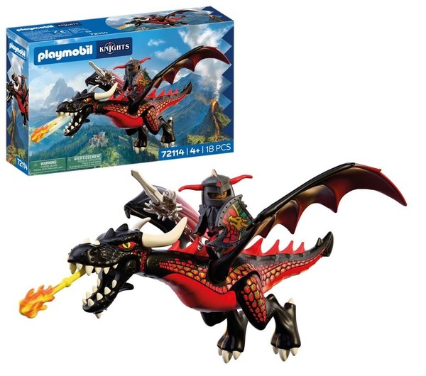 Playmobil Knights Zwarte Draak Grote Vuurdraak Met Schietfunctie En Ridder-image