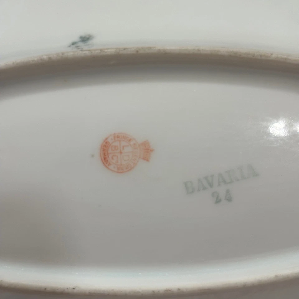 Antique Hand Painted Oval Porcelain China Tray Roses Bavaria Relish Dish Blue - Image 4 of 4