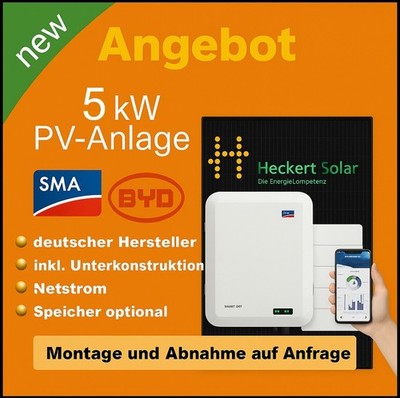 5kW Photovoltaikanlage mit Speicher Heckert SMA BYD Komplettpaket  Ziegeldach PV