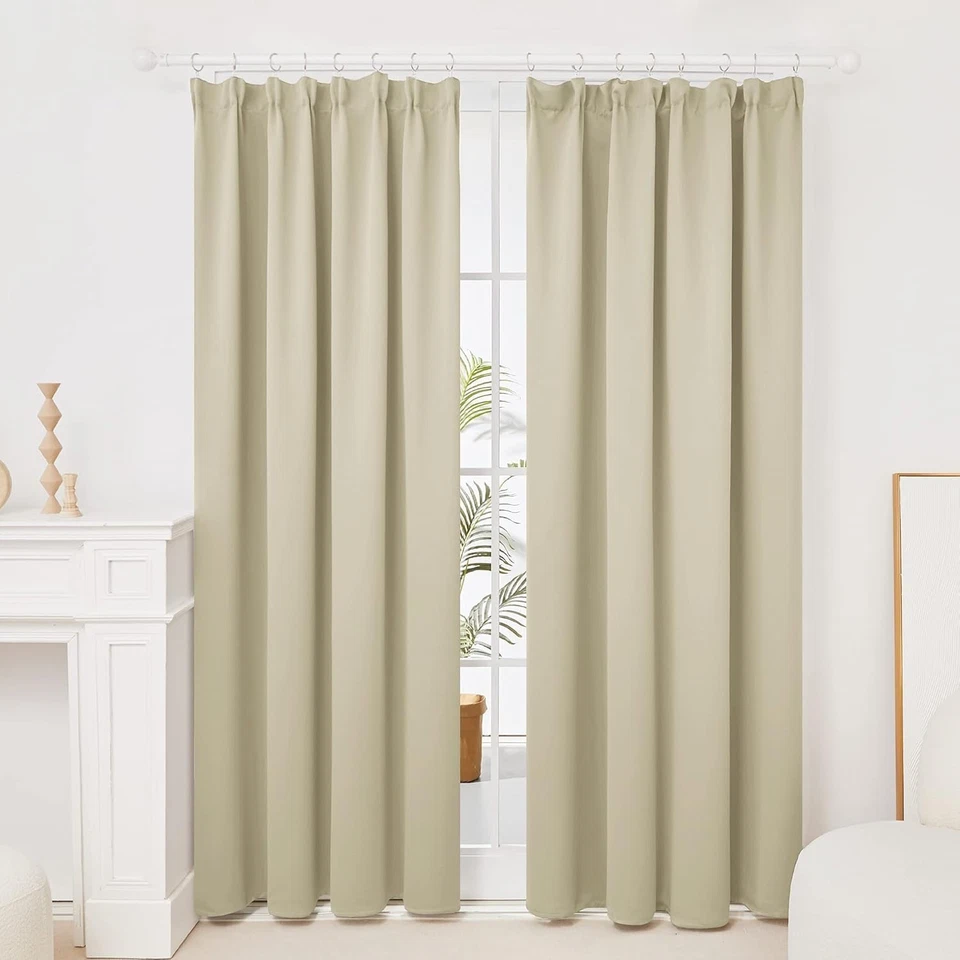 Extra Long Beige Pencil Pleat Curtains - Room Darkening Drapes for Better Sleep - Image 4 of 4