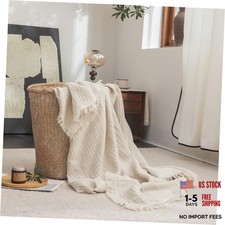 Muslin Blanket with Fringe - 4-Layer 100 Cotton Beige Throw XL 50"  70" 