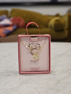 Believe by Brilliance S Initial Heart Necklace & Earrings Set Gold Tone