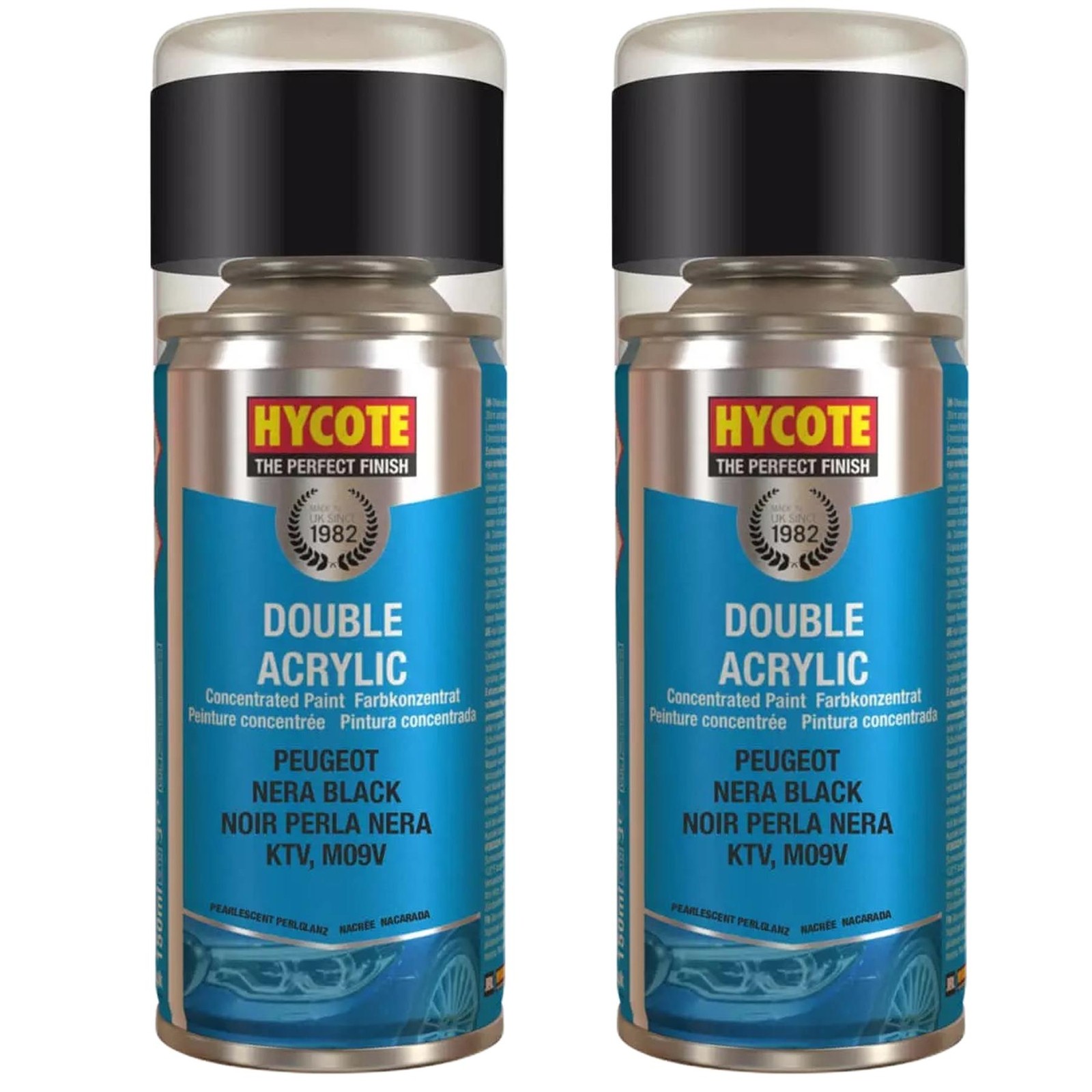 Hycote Colour Spray Paint XDPG710 Peugeot Nera Black 150ml x2