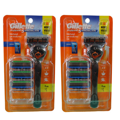 Gillette Fusion 5 ProGlide Shaving Bundle 1 Razor Handle 4 Cartridges -Pack of 2