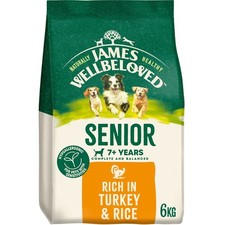 6kg James Wellbeloved Natural Senior Complete Dry Dog Food Turkey & Rice 5.03 per kilo