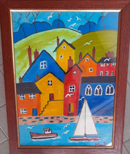 QUADRO ARTE NAIF PAESAGGI ANDALUSIA PITTRICE SPAGNOLA DIPINTO OLIO SU TELA