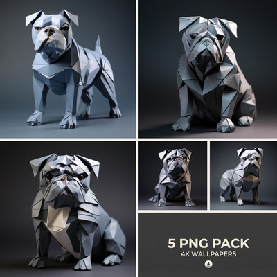 Origami Bulldog Wallpaper Bundle 5 PNG 4K Digital Download AI Art Pack Desktop